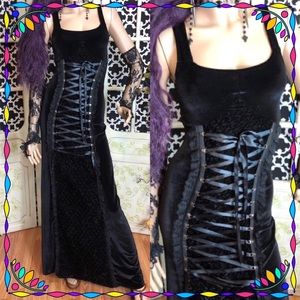 Vintage 90s Cykxtees Gothic Corset Velvet Dress Steampunk lip service fetish